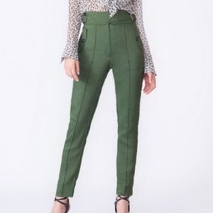 Veronica Beard Olive Green High-Waist Trousers